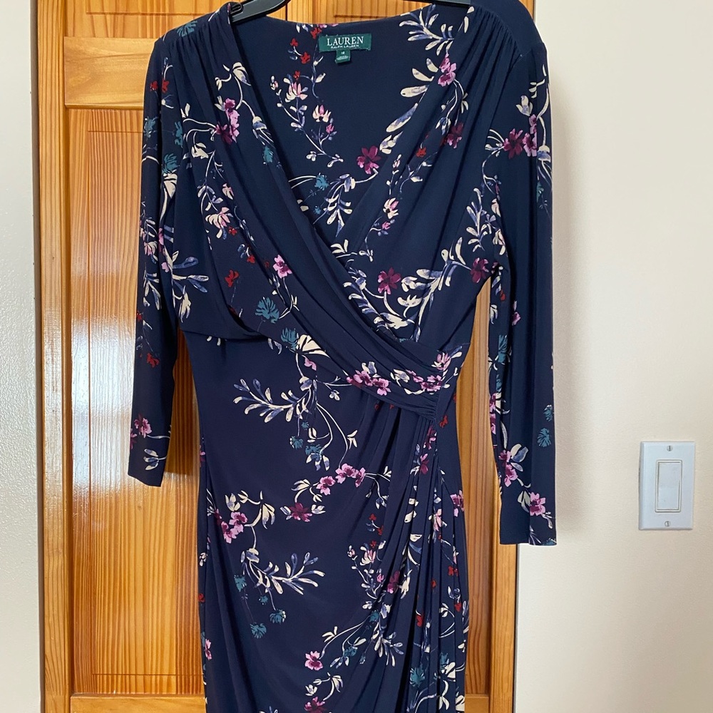 Ralph Lauren floral blue dress quarter sleeve